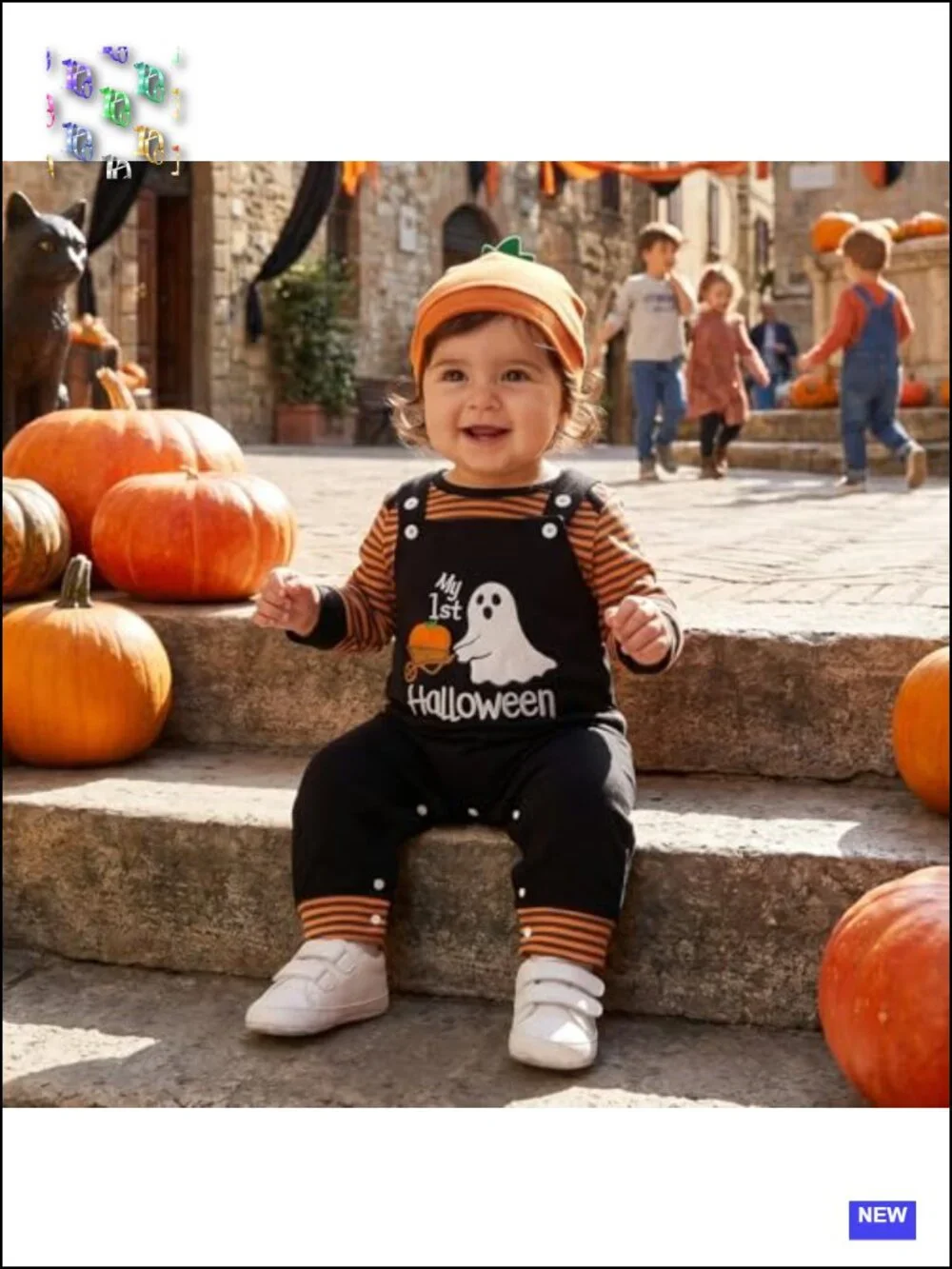 Baby Boy Halloween Outfit Romper Overalls Hat 3 Piece Cotton Set